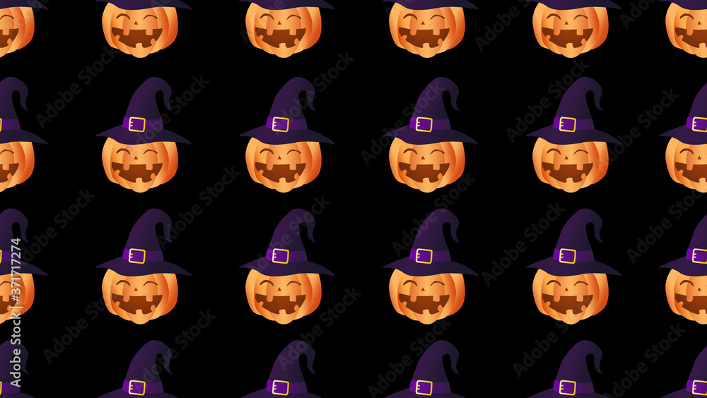 pumpkin wearing hat seamless cartoon on black background , illustration concept