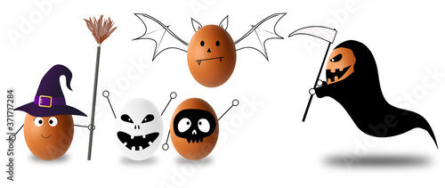Egg character Happy Halloween on white background , 3d illustration concept