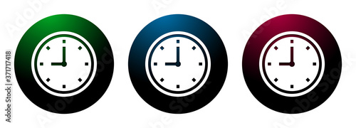 Clock icon night surface round button set illustration