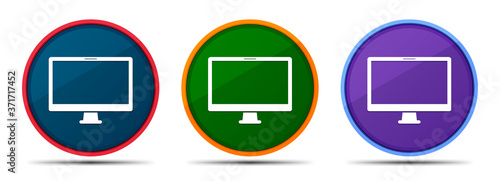 Monitor icon silky smart flat round buton set illustration