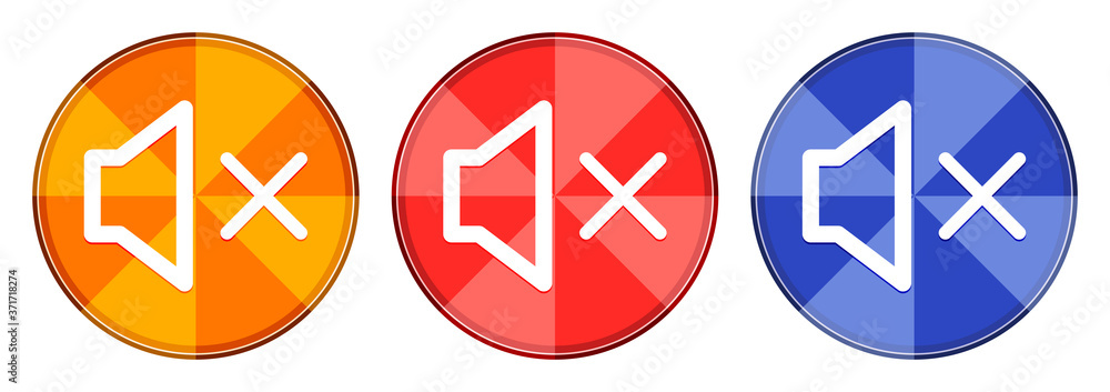 Mute speaker icon burst light round button set illustration Mute speaker icon burst light round button set illustration