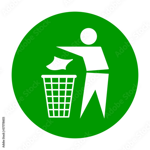 Do not litter flat icon in green circle isolated on white background. Keep it clean vector illustration. Tidy symbol