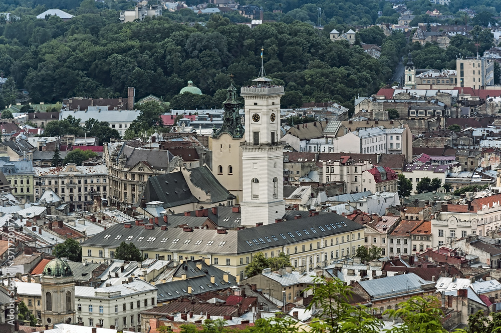 The aerial panorama to Lviv, Ukraine