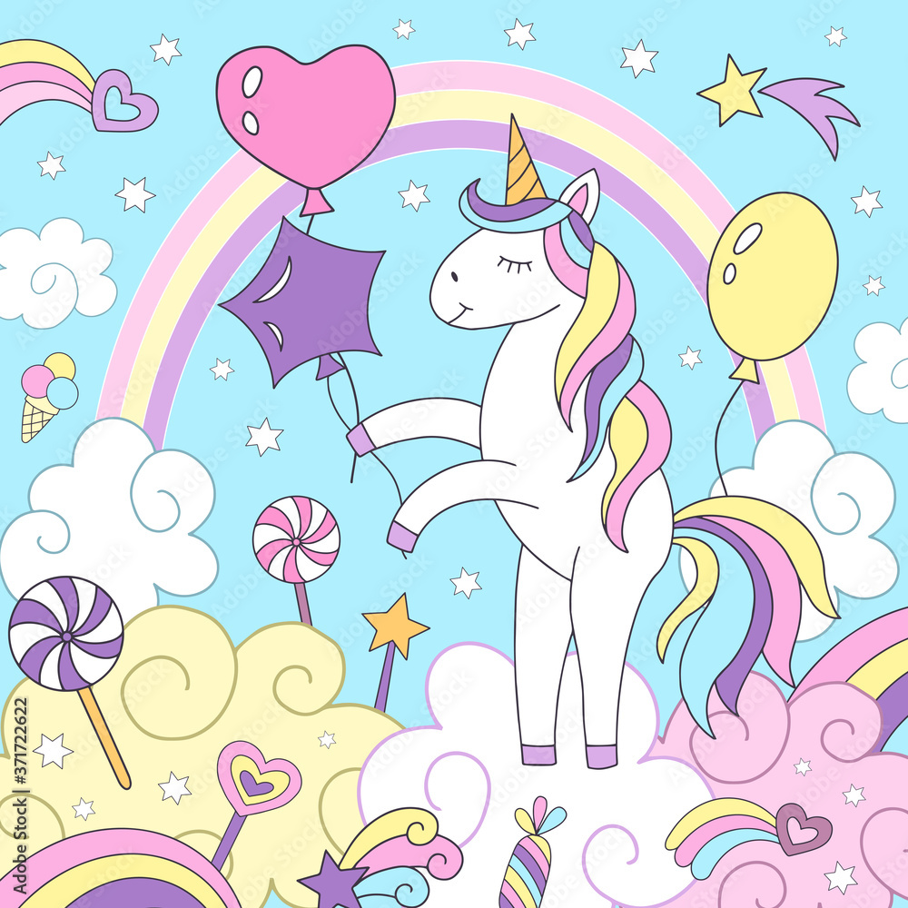 Cute unicorn and rainbow. Cute unicorn and rainbow.