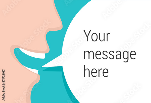 Special offer template  human face profile with dialog bubble and empty place for message - vector card, poster or banner
