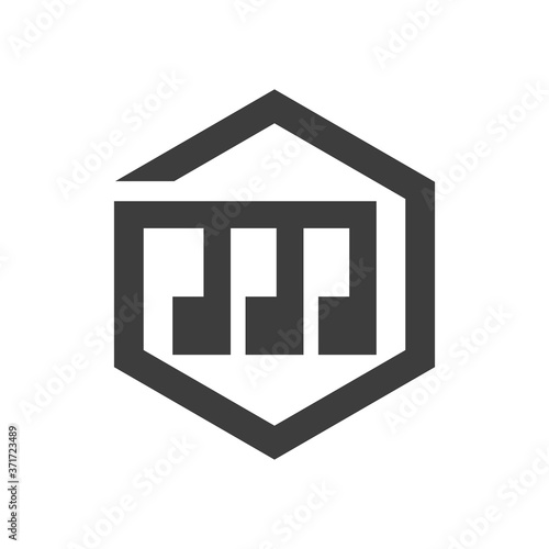 initial M geometry music note logo creative concept
