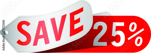 Sale tag, discount 25% off, isolated sticker, banner design template, vector illustration