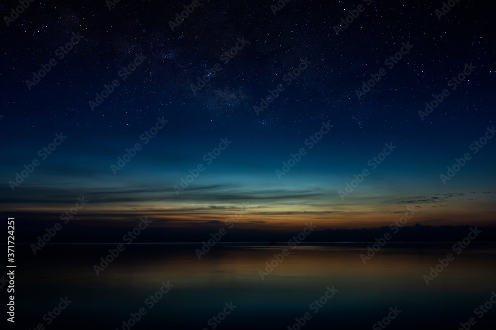 The sky with star at the lake in the twilight