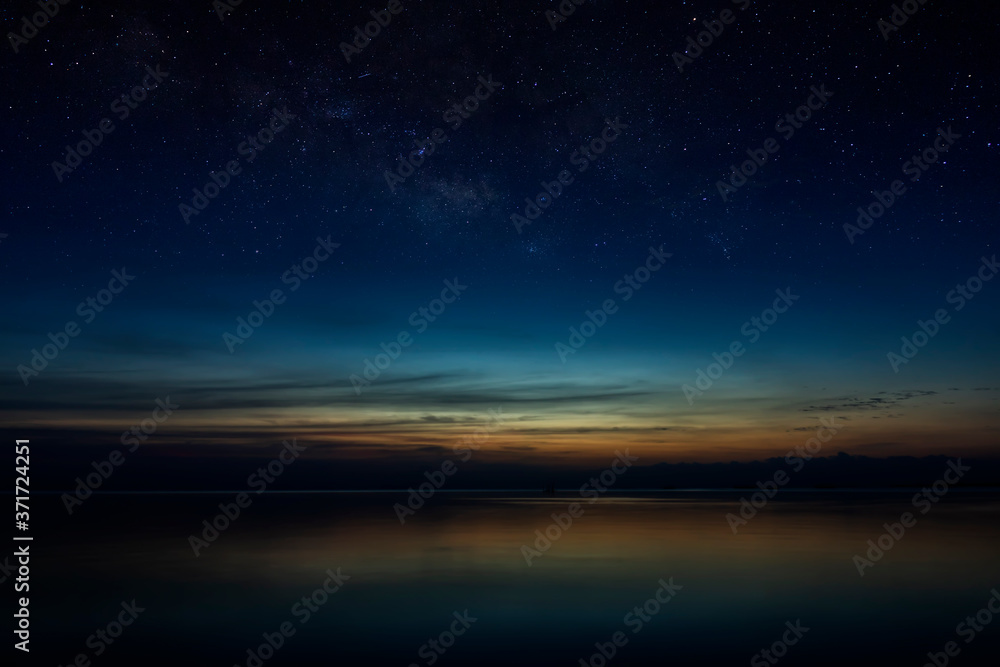 The sky with star at the lake in the twilight The sky with star at the lake in the twilight