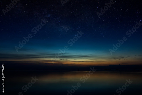 The sky with star at the lake in the twilight