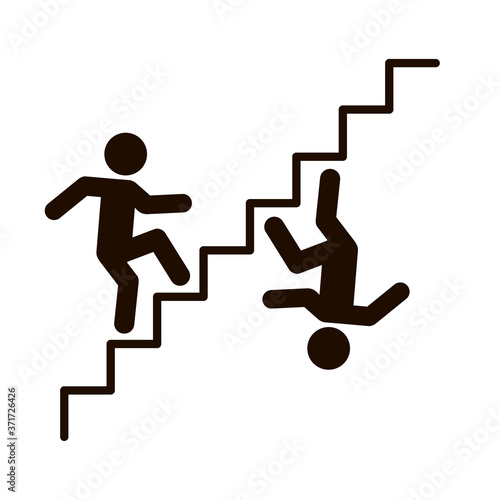 Climbing a person on the career ladder. reflection upside down. Confusion. Achievement of the goal. Icon. Vector illustration. Black and white outline