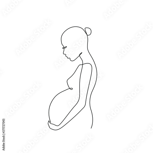 Pregnant woman abstract silhouette, pregnancy, continuous line drawing, print for clothes and logo design, emblem or logo design, isolated vector illustration.