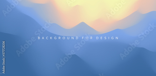 Landscape with mountains and sun. Sunrise. Mountainous terrain. Abstract background. Vector illustration.
