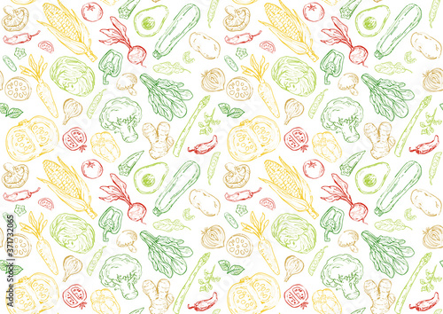 おしゃれな野菜スケッチのシームレスパターンイラスト
