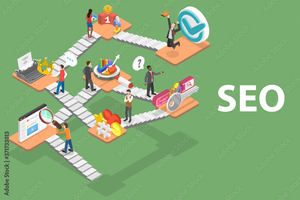 3D Isometric Flat Vector Conceptual Illustration of Search Engine Optimization.