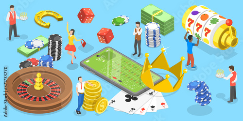 3D Isometric Flat Vector Conceptual Illustration of Online Gambling.