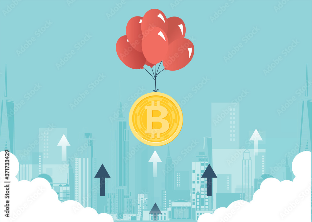 Financial growth concept with golden Bitcoins. up or down income graph with bitcoin vector design.