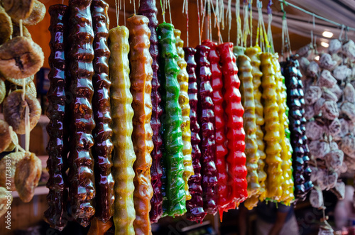 The traditional national sweetness of Georgia churchkhela. photo