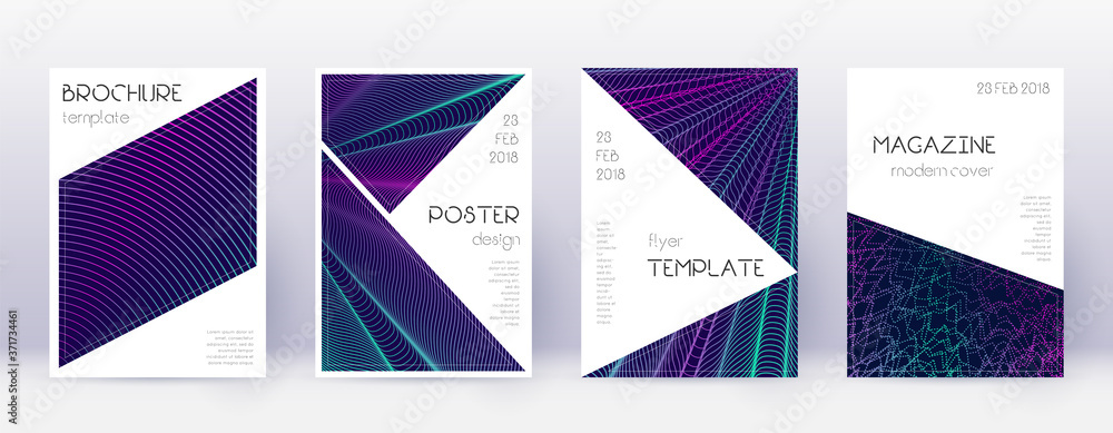 Triangle brochure design template set. Neon abstra Triangle brochure design template set. Neon abstra