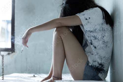 Asian girl hopeless concept after using drug addict