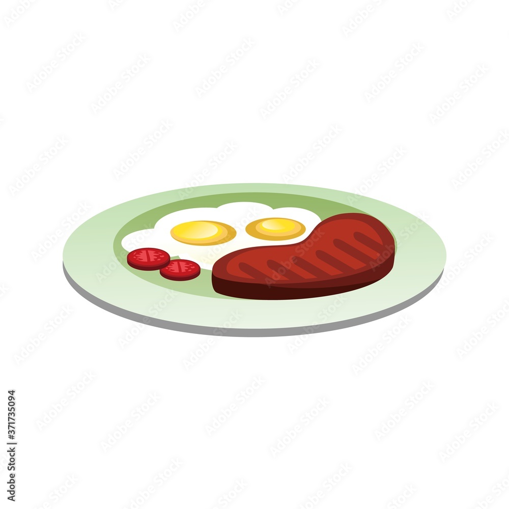 Breakfast Meat and Eggs on a Plate Flat Icon Illustration Isolated in White Breakfast Meat and Eggs on a Plate Flat Icon Illustration Isolated in White