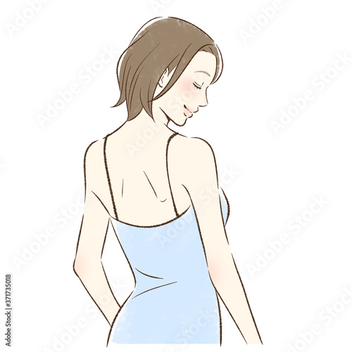 笑顔で背中を向ける女性
