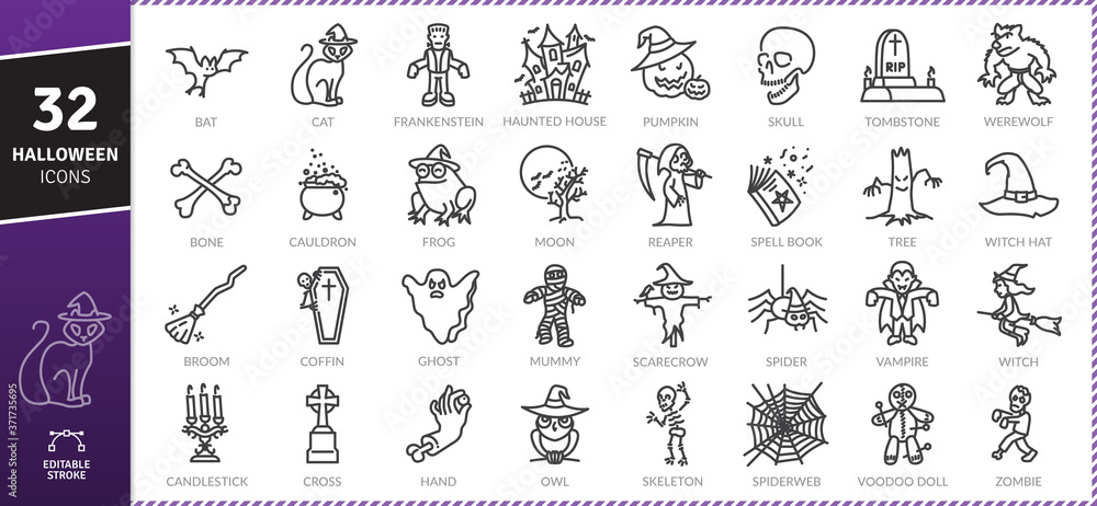 Halloween icons Pack. Thin line icons set. Flaticon collection set. Simple vector icons