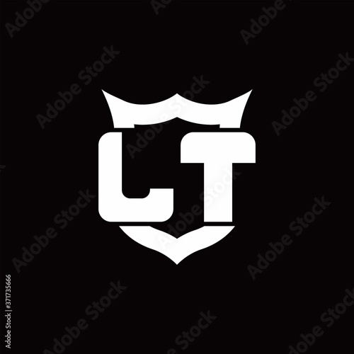 LT Logo monogram with shield around crown shape design template