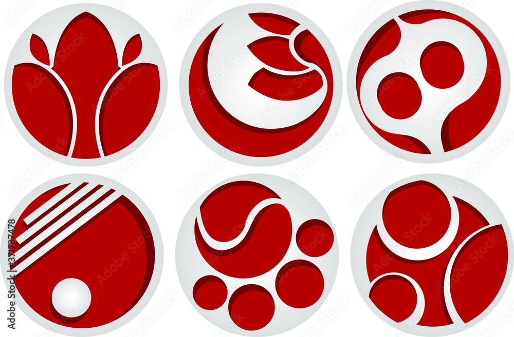 Fototapeta premium Set of Vector Design of an Abstract Logo in Red and White with a Circle Theme