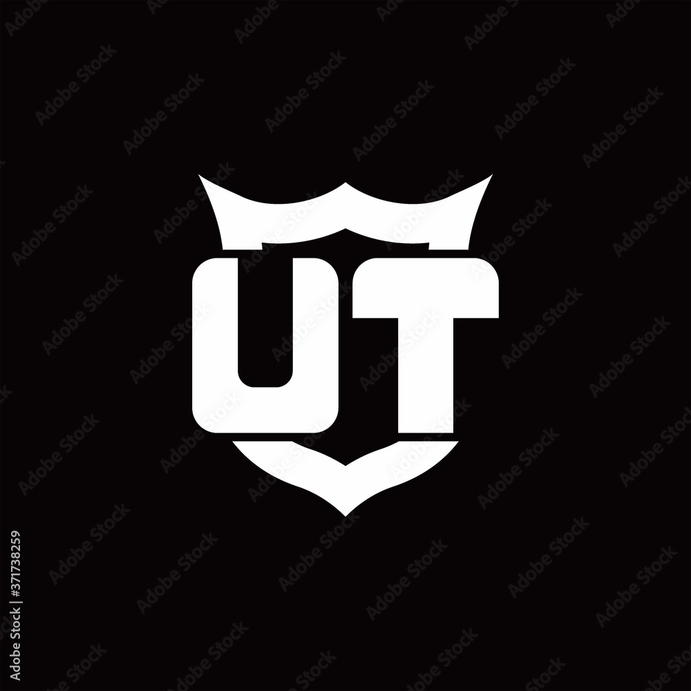 UT Logo monogram with shield around crown shape design template UT Logo monogram with shield around crown shape design template