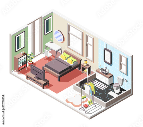 Loft Interior Isometric Composition