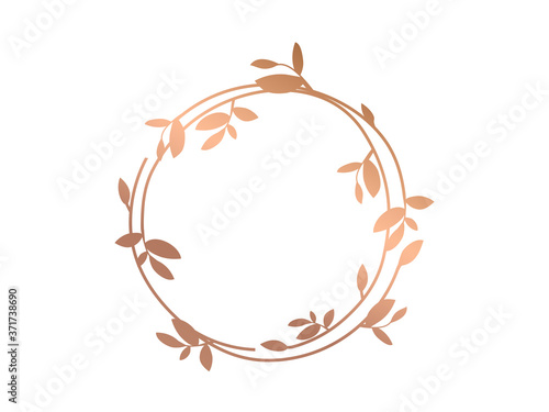 Gold circle floral frame vector.  Rose gold  circle  frame vector. 