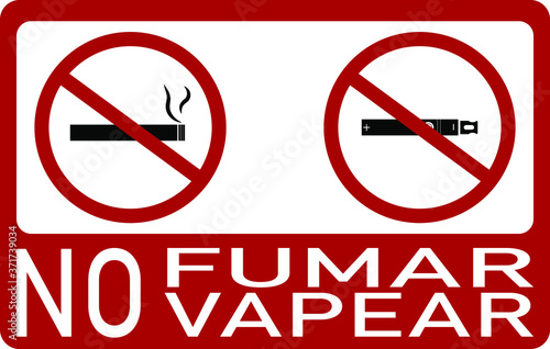 Vector illustration in spanish No smoking, no vaping. New normal. Spain.  Covid-19. Restriction.