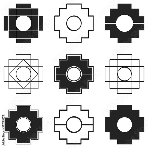 vector icons set with Inca Cross Chakana for your design