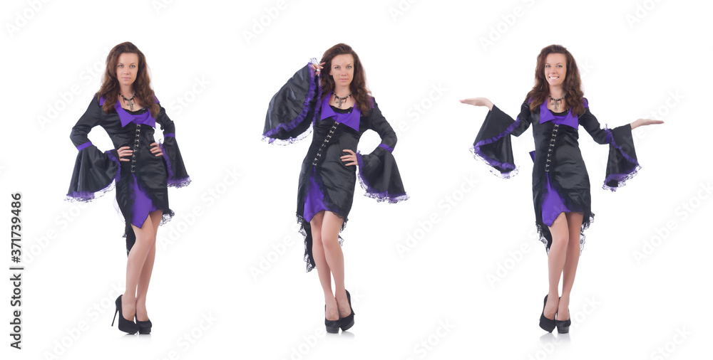 girl wearing violet and black dress isolated on white girl wearing violet and black dress isolated on white
