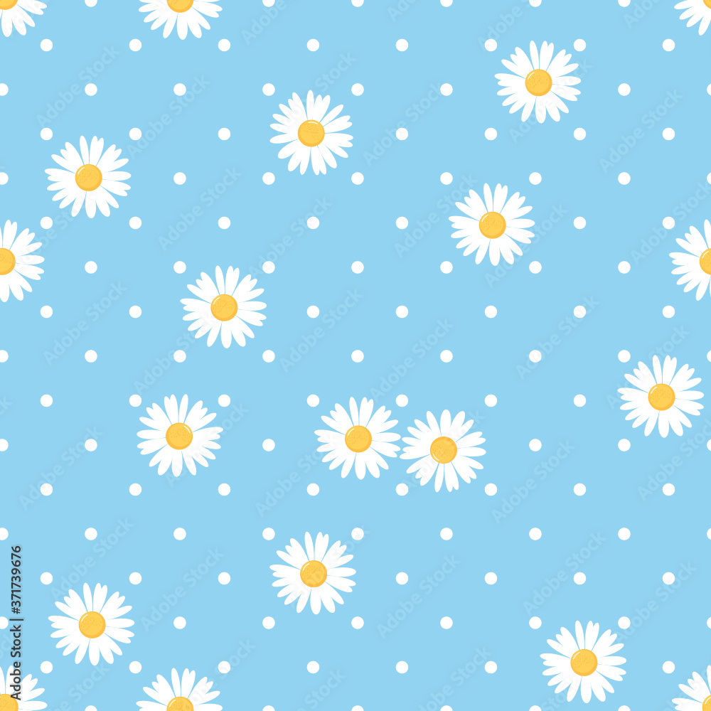 Seamless pattern with daisy flower on blue background vector. Seamless pattern with daisy flower on blue background vector.