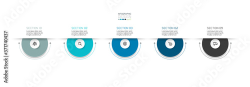 Design circle 5 sections for use study results such as explain to research results, advertising planning.infographic design.