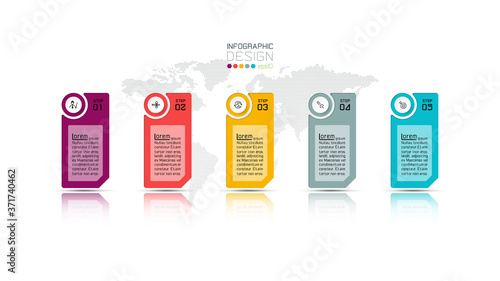 Five steps design square for present planning of work and explain to new idea.vector infographic.