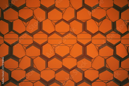 Colorful hexagon 3D abstract background. Bees cells honeycomb texture. Three-dimensional render illustration.