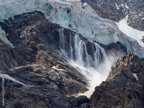 Avalanche scene in the glacier of Belvedere in the Italian alps