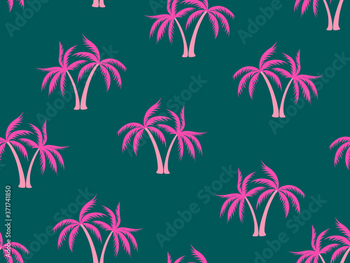 Coconut palm tree pattern textile material tropical forest background.