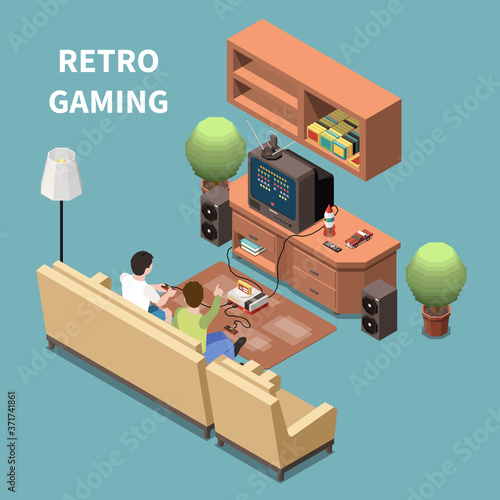 Retro Gaming Isometric Composition