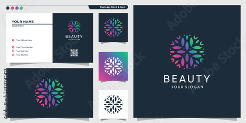 Beauty logo with unique shape gradient color and business card design template, logo template, logo Premium Vector