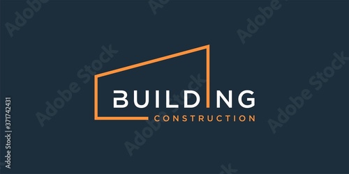 Building logo with modern line art design, design template, logo, logo template Premium Vector