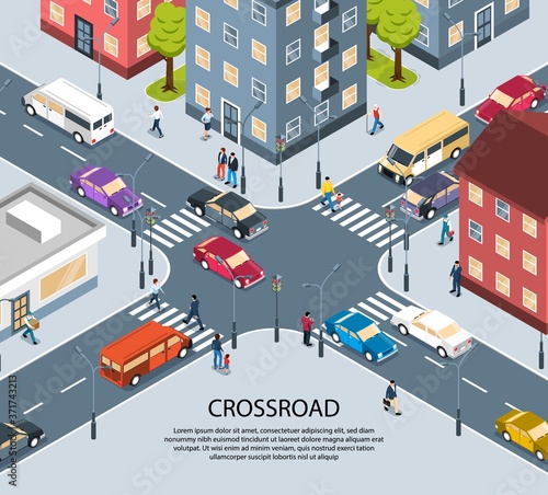 City Crossroad Isometric Poster 
