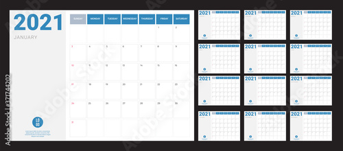 2020 Calendar - illustration. Template. Mock up Week starts Sunday