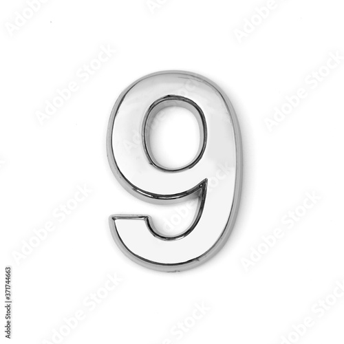 chrome 3d numbers 9 on white