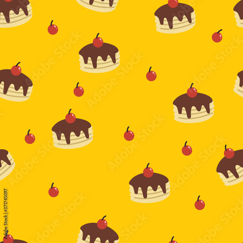 Seamless pattern with cartoon desserts. for fabric print, textile, gift wrapping paper. colorful vector for kids, flat style photo