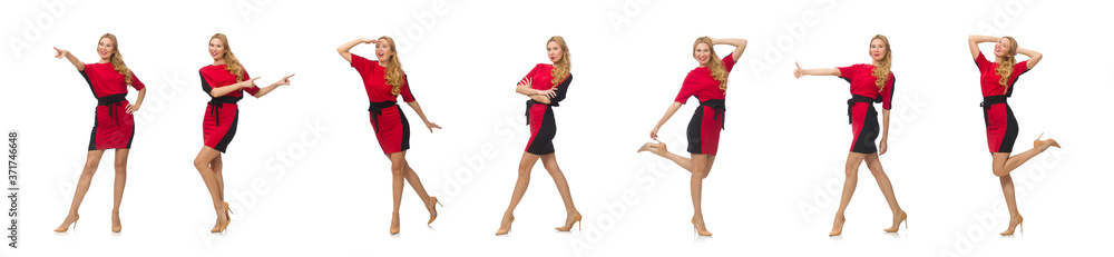 Beautiful lady in red black dress isolated on white Beautiful lady in red black dress isolated on white