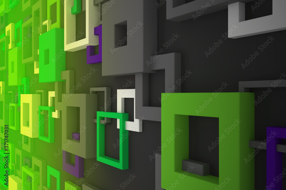 Fototapeta premium Bricks abstract background. Colorful wall texture. Three-dimensional render illustration.